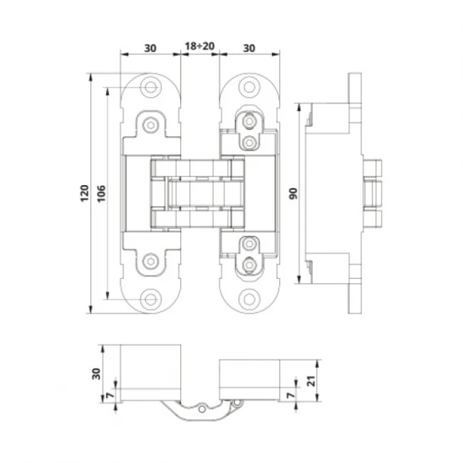 Дверные скрытые петли Otlav Invisacta 30x120 - черный - Дверные петли