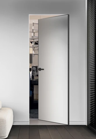 Invisible CXL Inside грунтованные под покраску с черным алюминиевым торцом (внутреннее открывание) - Межкомнатные двери