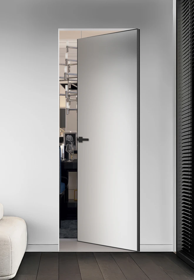 Invisible CXL Inside грунтованные под покраску с черным алюминиевым торцом (внутреннее открывание) - Межкомнатные двери