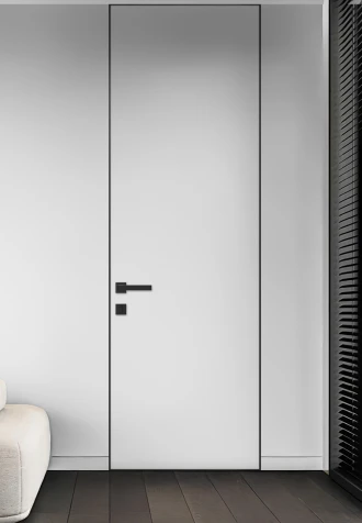 Invisible CXL грунтованные под покраску с цельноалюминиевым каркасом полотна с черным алюминиевым торцом (наружное открывание) - Межкомнатные двери