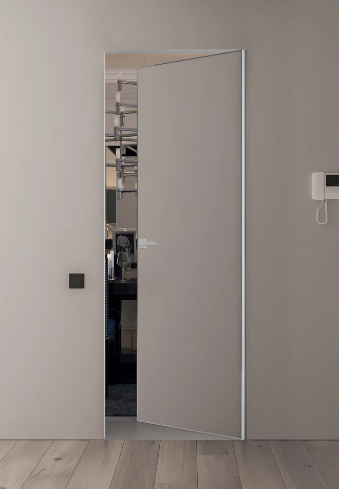 Invisible CXL Inside грунтованные под покраску с алюминиевым торцом (внутреннее открывание) - Межкомнатные двери