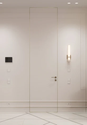 Invisible CXL грунтованные под покраску с цельноалюминиевым каркасом полотна с золотым алюминиевым торцом (наружное открывание) - Межкомнатные двери